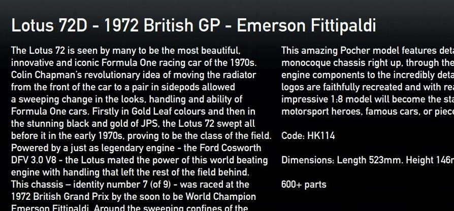 Pocher 1/8 Lotus 72 F1 racer kit HK114 Pocher 1/8 Lotus 72 F1 racer kit HK114